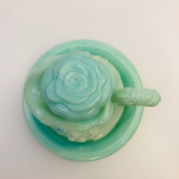 Vintage Avon Victorian Rose Jade Glass Pitcher and Bowl - Picture 2 of 9